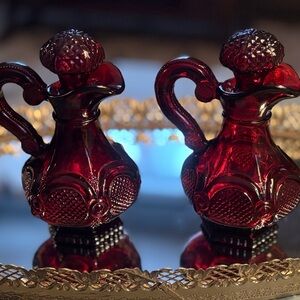 Vintage Avon 1876 Cape Cod Collection ruby red glass cruets